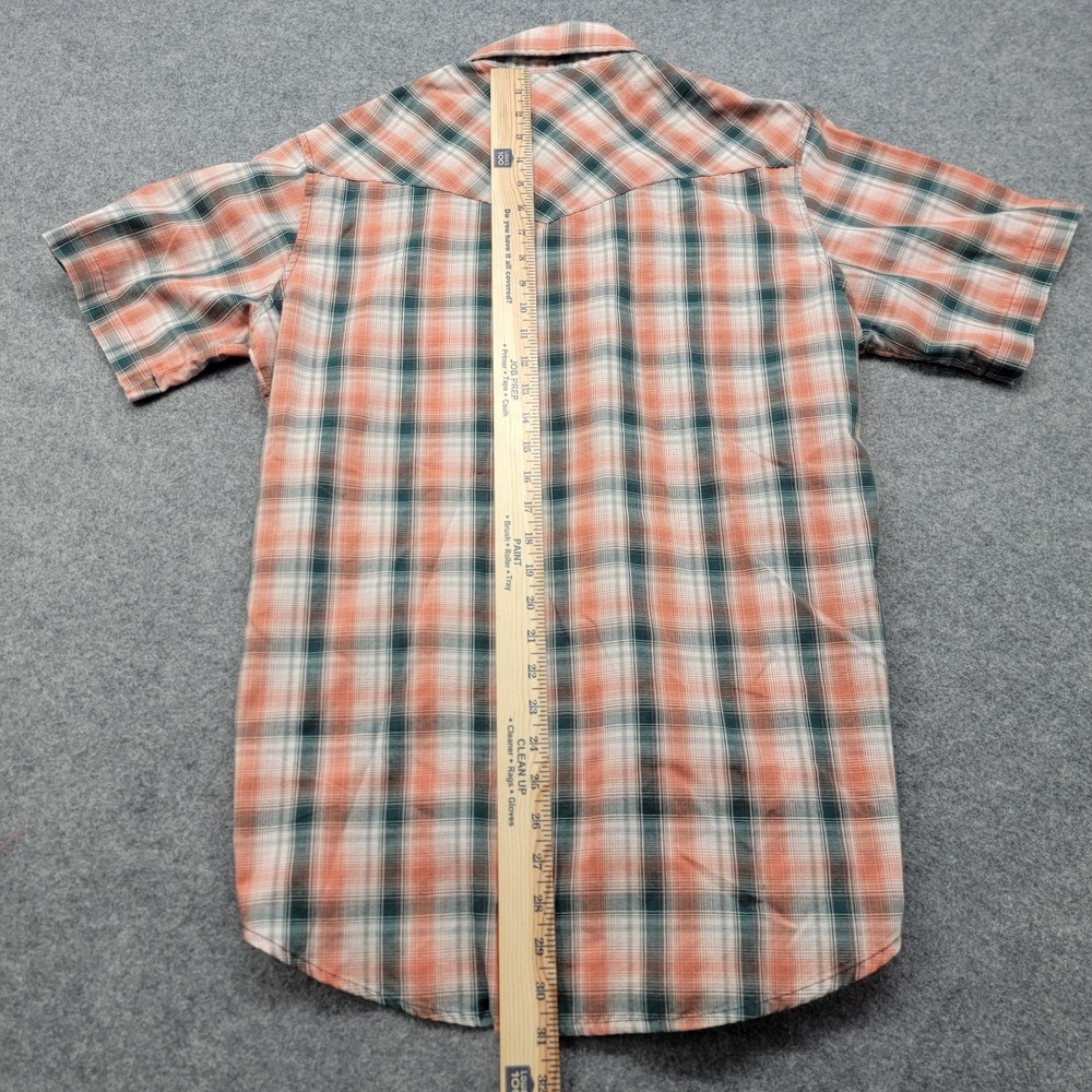 Wrangler Shirt Men's Med Orange Plaid Western Snap Short Sleeve Casual Cowboy - Picture 3 of 14